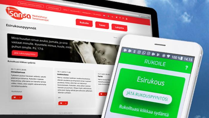 Sansa.fi:n rukousseinänäkymä selaimessa ja mobiilissa.