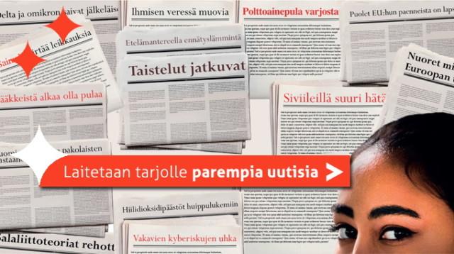 Sanomalehtiä ja uutisotsikoita.