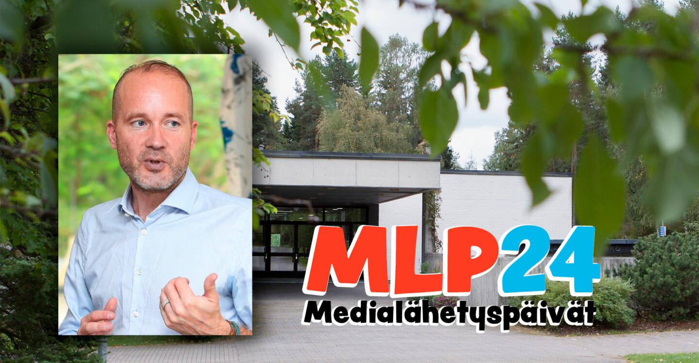 Medialähetyspäivien markkinointikuva, jossa on Antti Pentikäinen ja Kallaveden kirkko.